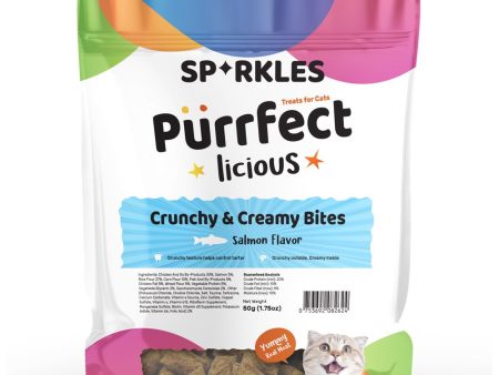 3 FOR $8.80: Sparkles Purrfectlicious Crunchy & Creamy Bites Salmon Cat Treats 50g Fashion