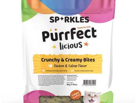 3 FOR $8.80: Sparkles Purrfectlicious Crunchy & Creamy Bites Chicken & Catnip Cat Treats 50g Fashion