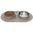 Messy Mutts Double Silicone Feeder With Stainless Steel Dog Bowls (Grey) Sale