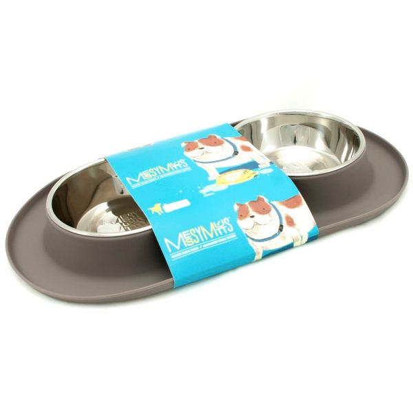 Messy Mutts Double Silicone Feeder With Stainless Steel Dog Bowls (Grey) Sale