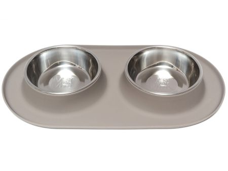 Messy Mutts Double Silicone Feeder With Stainless Steel Dog Bowls (Grey) Sale