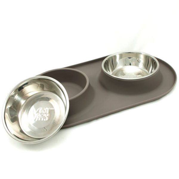 Messy Mutts Double Silicone Feeder With Stainless Steel Dog Bowls (Grey) Sale