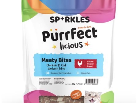 3 FOR $8.80: Sparkles Purrfectlicious Meaty Bites Chicken & Cod Sandwich Bites Cat Treats 50g Fashion