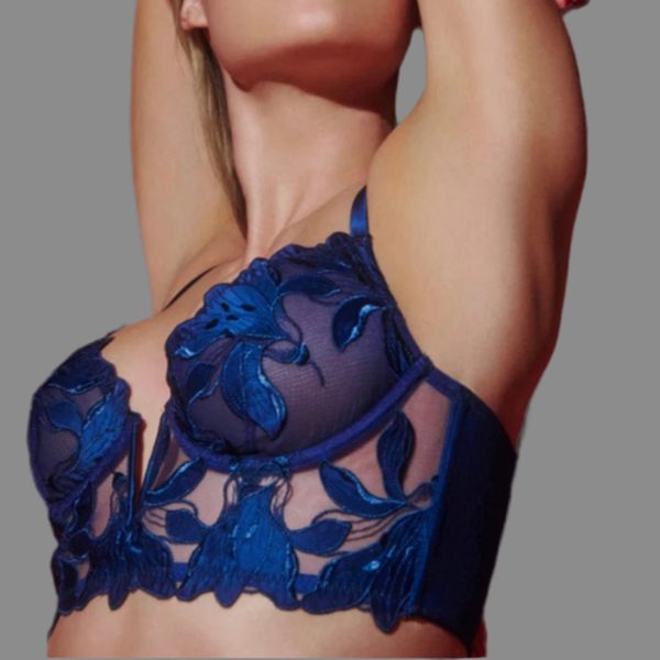 About the Bra - Iris Embroidered Plunge Demi Basque - More Colors For Sale