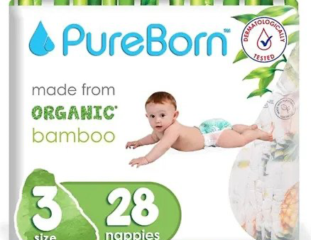 PureBorn Organic Natural Bamboo Baby Disposable Size 3 Diapers Nappy Single Pack from 5.5 to 8 Kg 28 Pcs on Sale