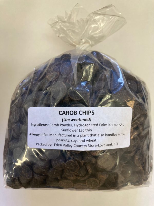 Carob Chips, Unsweetened 1# packed at Eden Valley Cheap