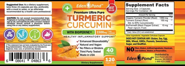 Best Organic Turmeric Curcumin, BioPerine 1500mg. Joint & Healthy Inflammatory Support, 95% Standardized Curcuminoids. Non-GMO, Gluten Free Capsules, Black Pepper For Sale