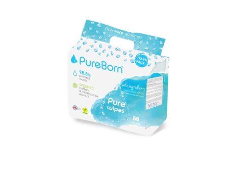 PureBorn Organic Natural Cotton Pure Baby Water Wipes with Chamomile extract|Suitable for sensitive baby skin & Daily use|Dermatologically tested|Eco Friendly|Travel Pack|8 packs x 10 Wipes|80Pieces For Discount