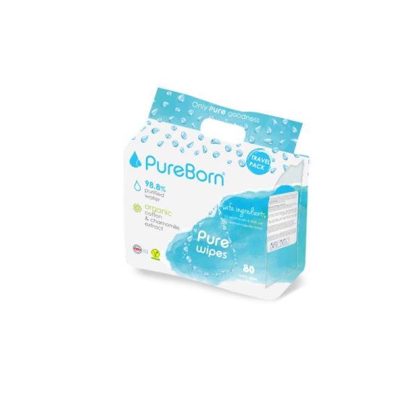 PureBorn Organic Natural Cotton Pure Baby Water Wipes with Chamomile extract|Suitable for sensitive baby skin & Daily use|Dermatologically tested|Eco Friendly|Travel Pack|8 packs x 10 Wipes|80Pieces For Discount