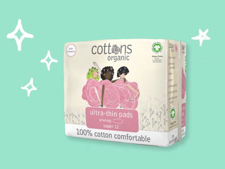 Cottons Organic Super Ultra-Thin Pads with Wings - 12 Pads Supply