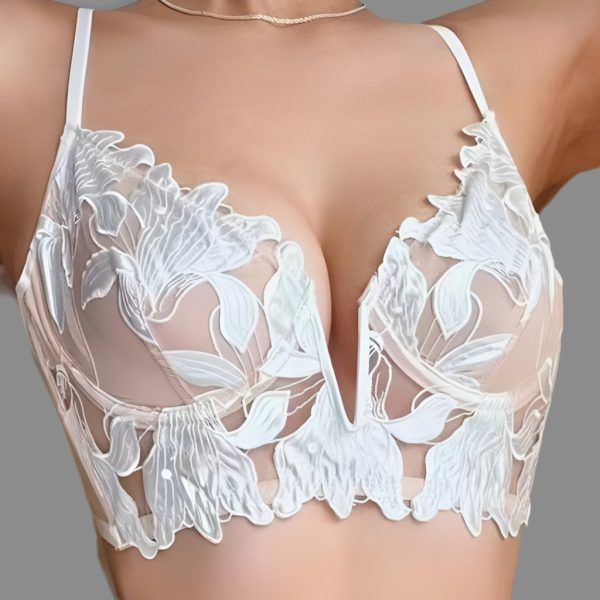 About the Bra - Iris Embroidered Plunge Demi Basque - More Colors For Sale