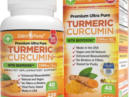 Best Organic Turmeric Curcumin, BioPerine 1500mg. Joint & Healthy Inflammatory Support, 95% Standardized Curcuminoids. Non-GMO, Gluten Free Capsules, Black Pepper For Sale