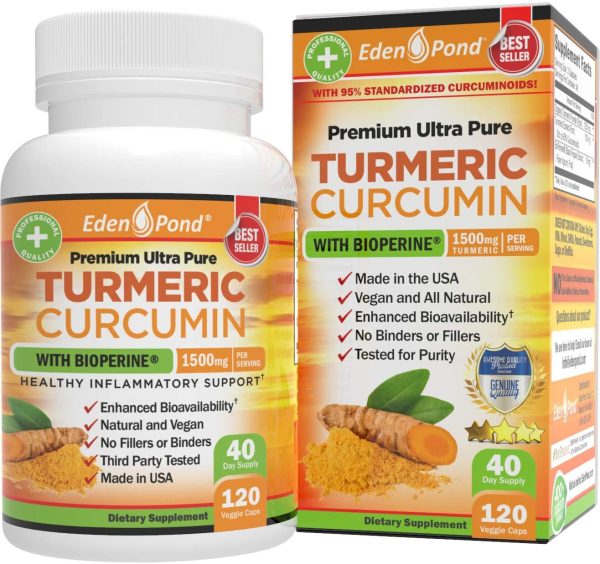 Best Organic Turmeric Curcumin, BioPerine 1500mg. Joint & Healthy Inflammatory Support, 95% Standardized Curcuminoids. Non-GMO, Gluten Free Capsules, Black Pepper For Sale