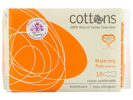 COTTONS 100% Natural Cotton Coversheet, Maternity Pads with Wings, Heavy, Unscented, 10 Pads For Discount