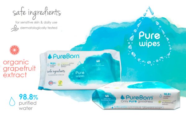 PureBorn Organic Natural Cotton Pure Baby Water Wipes with Chamomile extract|Suitable for sensitive baby skin & Daily use|Dermatologically tested|Eco Friendly|Travel Pack|8 packs x 10 Wipes|80Pieces For Discount