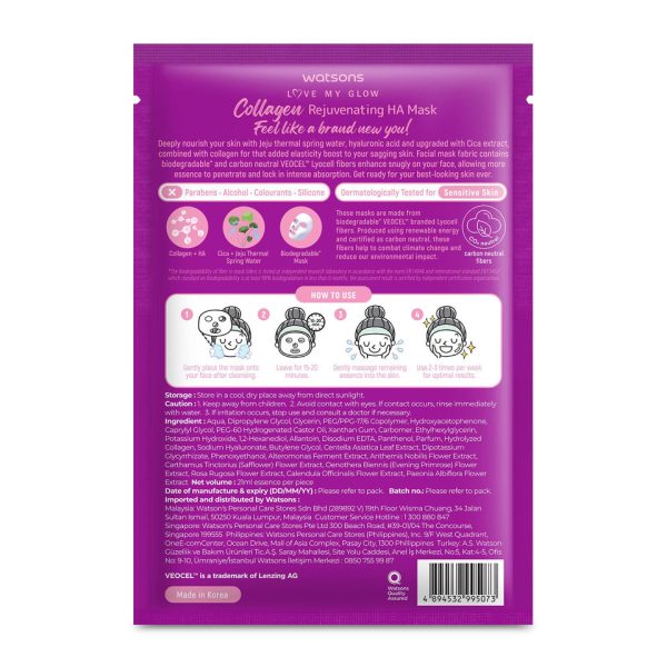 Watsons Collagen Rejuvenating HA Mask 1pcs 21ML on Sale