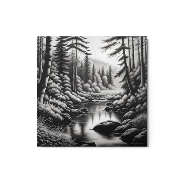 Black and White Rocky River - Metal Print Cheap