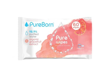 PureBorn Organic Natural Cotton Pure Baby Water Wipes with Grapefruit extract|Suitable for sensitive baby skin & Daily use|Dermatologically tested|Eco Friendly|Travel Pack|60 Wipes Sale