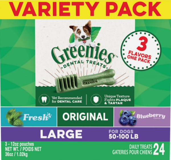 Greenies Large Dental Chews Flavored with Spearmint and Blueberry Dog Treat Hot on Sale