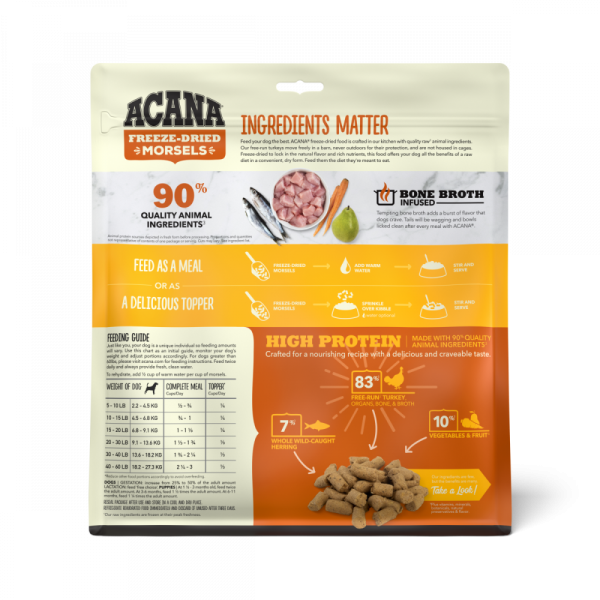 ACANA Freeze Dried Dog Food & Topper, Grain Free, High Protein,  Fresh & Raw Animal Ingredients, Free-Run Turkey Recipe, Morsels Sale