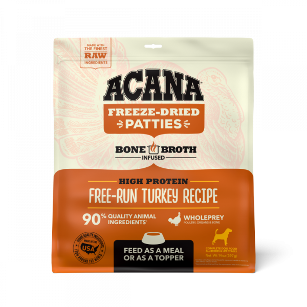 ACANA Freeze Dried Dog Food & Topper, Grain Free, High Protein,  Fresh & Raw Animal Ingredients, Free-Run Turkey Recipe, Patties For Discount