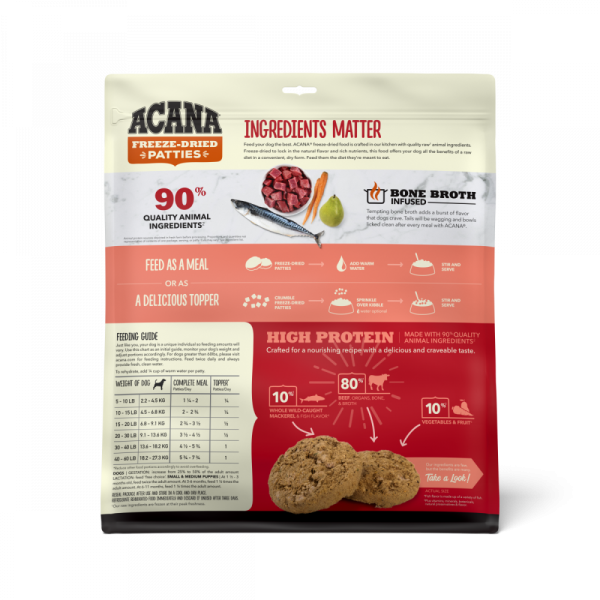 ACANA Freeze Dried Dog Food & Topper, Grain Free, High Protein,  Fresh & Raw Animal Ingredients, Ranch Raised Beef Recipe, Patties For Sale