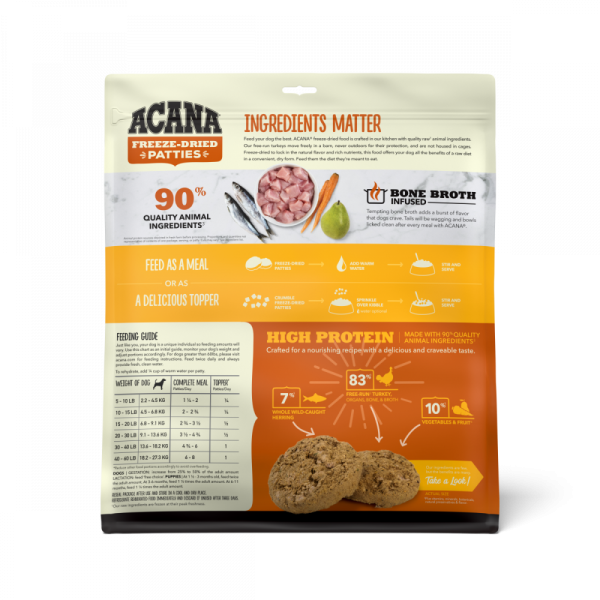 ACANA Freeze Dried Dog Food & Topper, Grain Free, High Protein,  Fresh & Raw Animal Ingredients, Free-Run Turkey Recipe, Patties For Discount